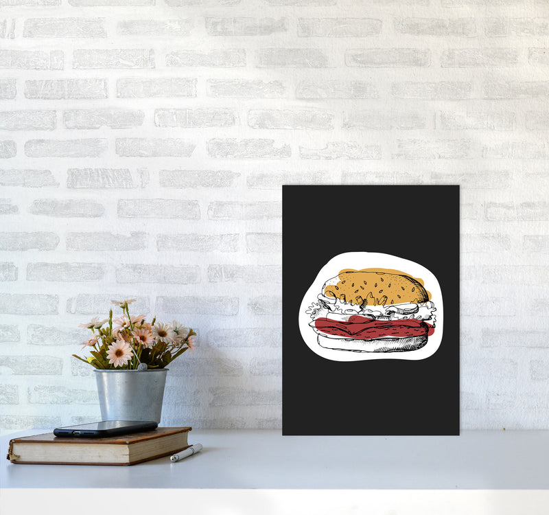 Kitchen Pop Burger Off Black Art Print by Pixy Paper A3 Black Frame