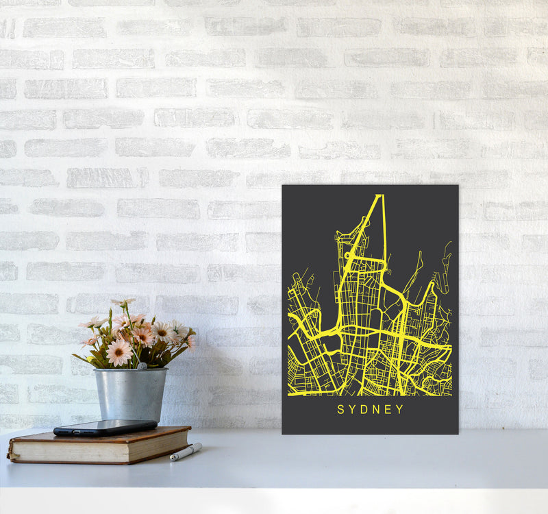 Sydney Map Neon Art Print by Pixy Paper A3 Black Frame