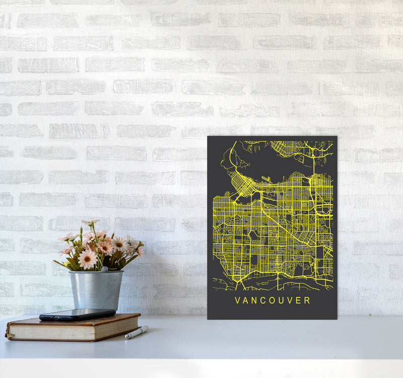 Vancouver Map Neon Art Print by Pixy Paper A3 Black Frame