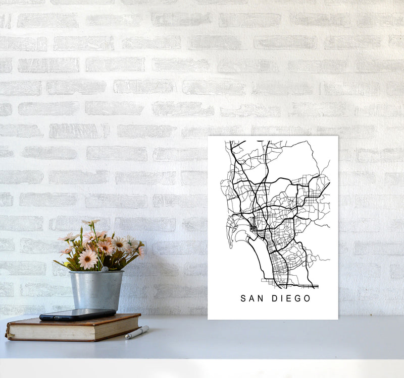 San Diego Map Art Print by Pixy Paper A3 Black Frame