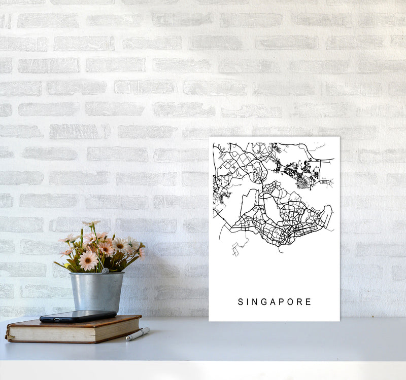 Singapore Map Art Print by Pixy Paper A3 Black Frame