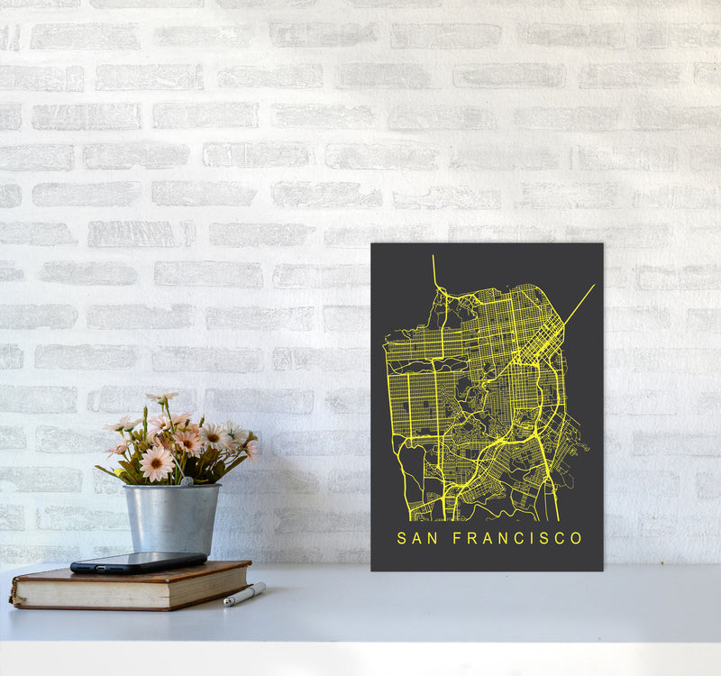 San Francisco Map Neon Art Print by Pixy Paper A3 Black Frame