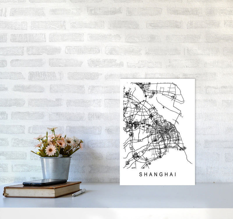 Shanghai Map Art Print by Pixy Paper A3 Black Frame