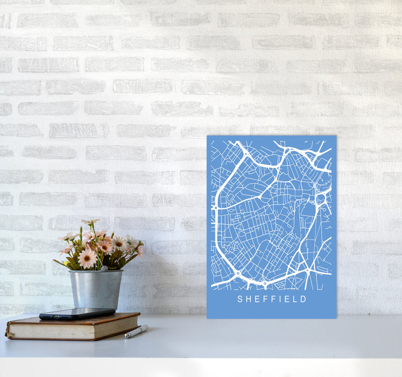 Sheffield Map Blueprint Art Print by Pixy Paper A3 Black Frame