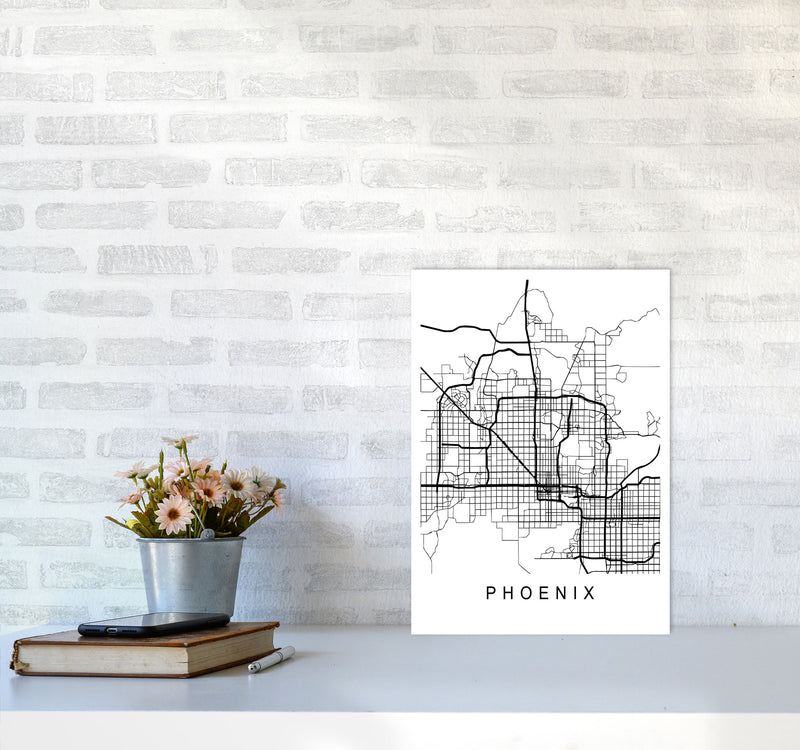 Phoenix Map Art Print by Pixy Paper A3 Black Frame