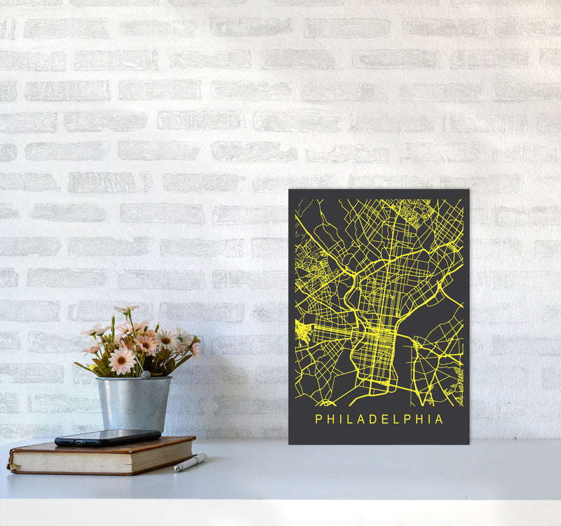 Philadelphia Map Neon Art Print by Pixy Paper A3 Black Frame