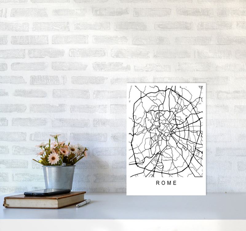 Rome Map Art Print by Pixy Paper A3 Black Frame