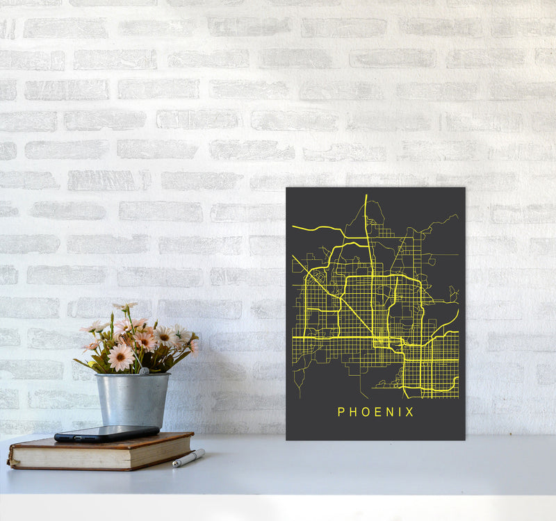 Phoenix Map Neon Art Print by Pixy Paper A3 Black Frame