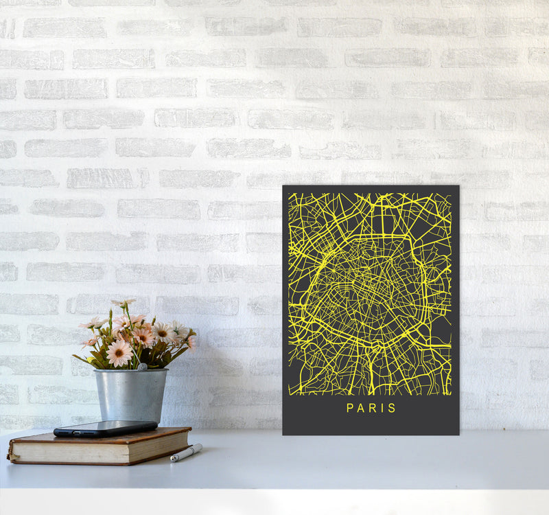 Paris Map Neon Art Print by Pixy Paper A3 Black Frame