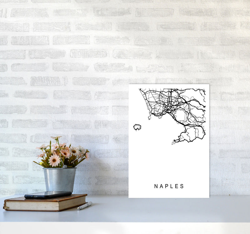 Naples Map Art Print by Pixy Paper A3 Black Frame