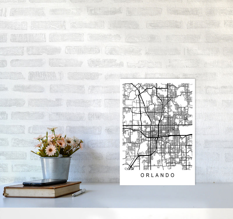 Orlando Map Art Print by Pixy Paper A3 Black Frame