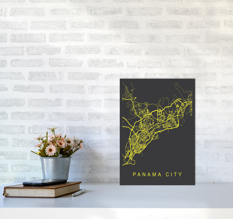 Panama City Map Neon Art Print by Pixy Paper A3 Black Frame