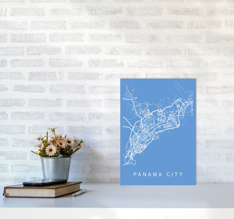 Panama City Map Blueprint Art Print by Pixy Paper A3 Black Frame