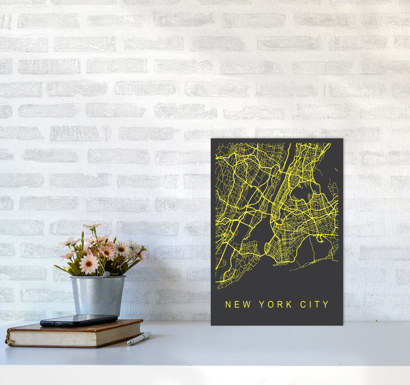 New York City Map Neon Art Print by Pixy Paper A3 Black Frame
