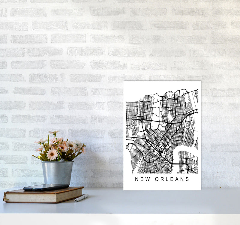 New Orleans Map Art Print by Pixy Paper A3 Black Frame