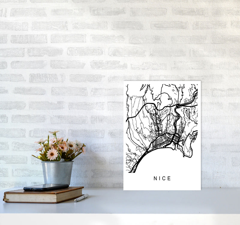 Nice Map Art Print by Pixy Paper A3 Black Frame