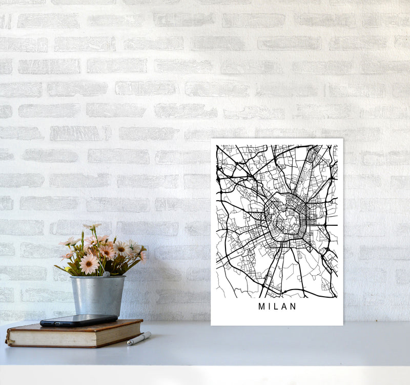 Milan Map Art Print by Pixy Paper A3 Black Frame
