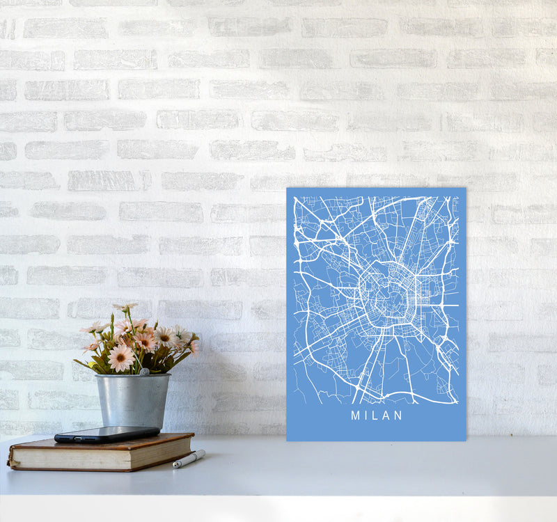 Milan Map Blueprint Art Print by Pixy Paper A3 Black Frame