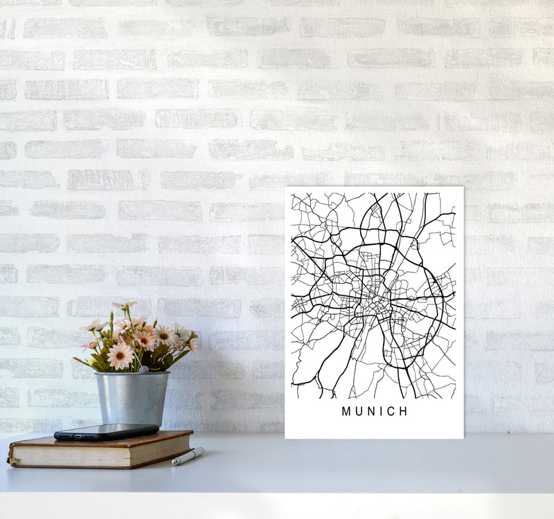 Munich Map Art Print by Pixy Paper A3 Black Frame
