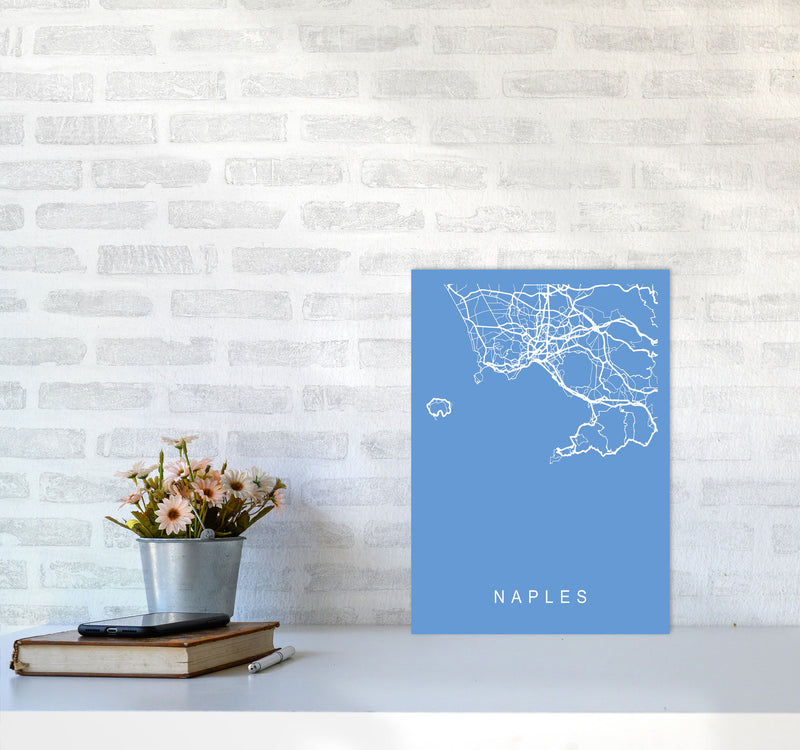 Naples Map Blueprint Art Print by Pixy Paper A3 Black Frame