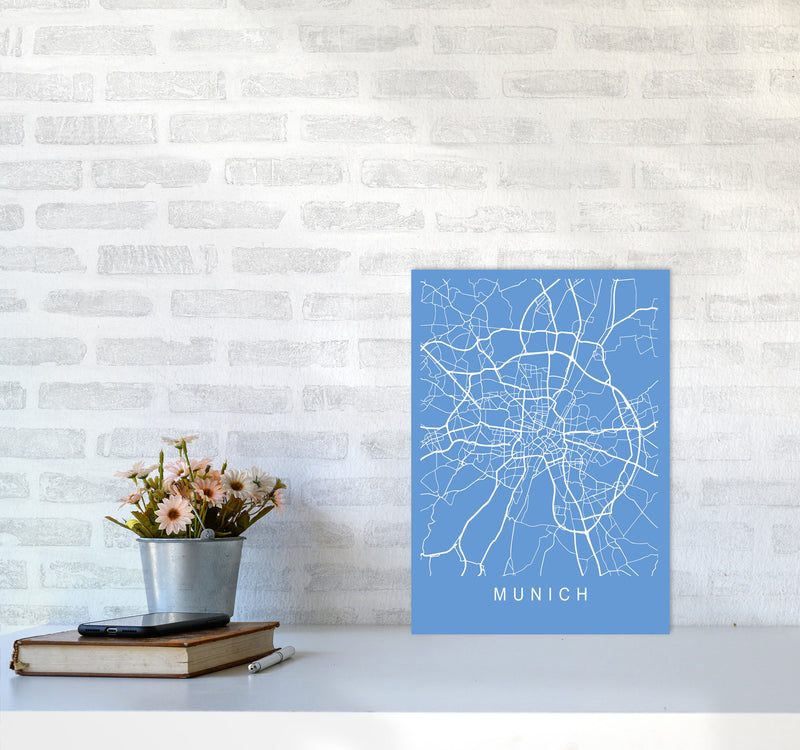 Munich Map Blueprint Art Print by Pixy Paper A3 Black Frame