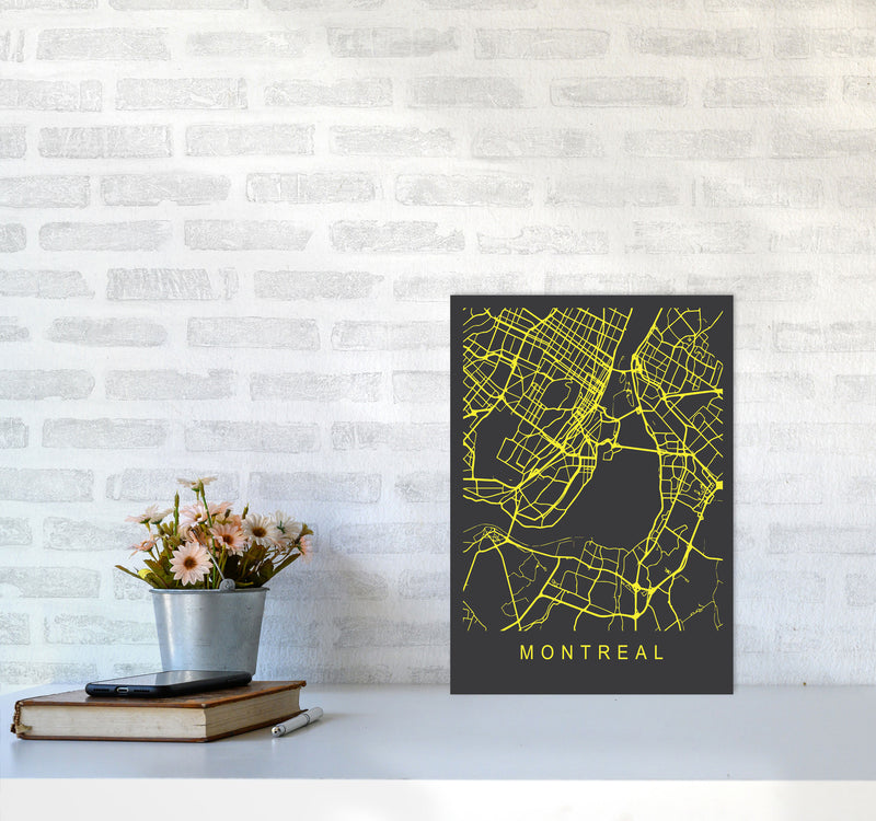 Montreal Map Neon Art Print by Pixy Paper A3 Black Frame