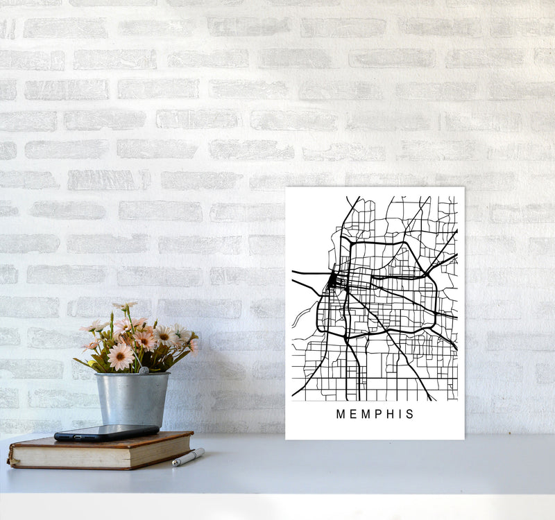 Memphis Map Art Print by Pixy Paper A3 Black Frame
