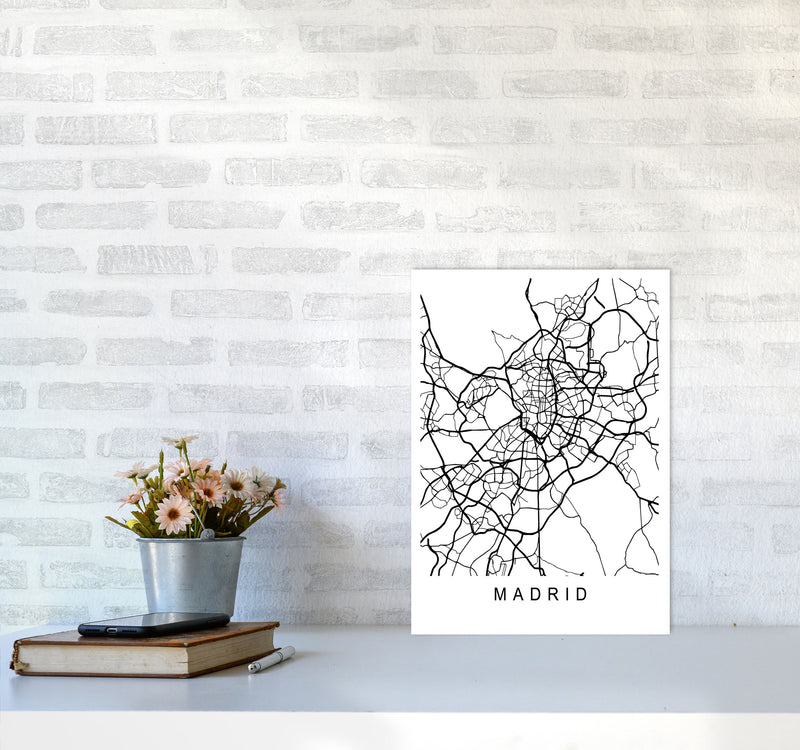 Madrid Map Art Print by Pixy Paper A3 Black Frame
