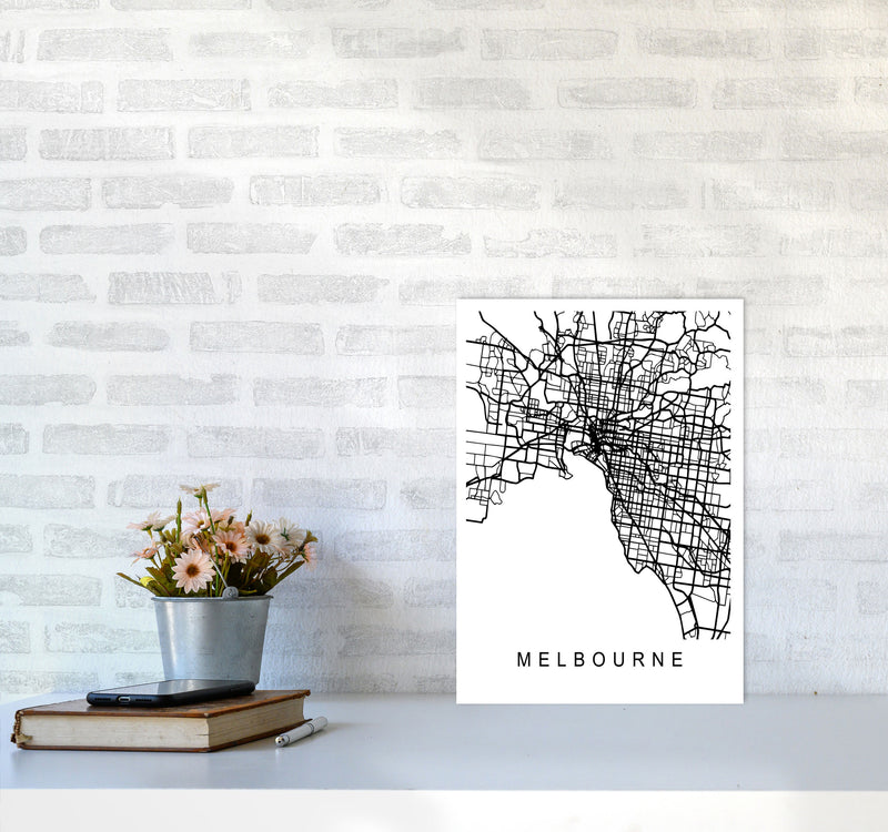 Melbourne Map Art Print by Pixy Paper A3 Black Frame
