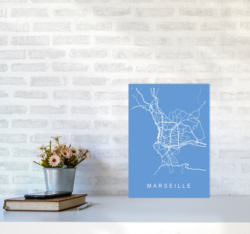 Marseille Map Blueprint Art Print by Pixy Paper A3 Black Frame