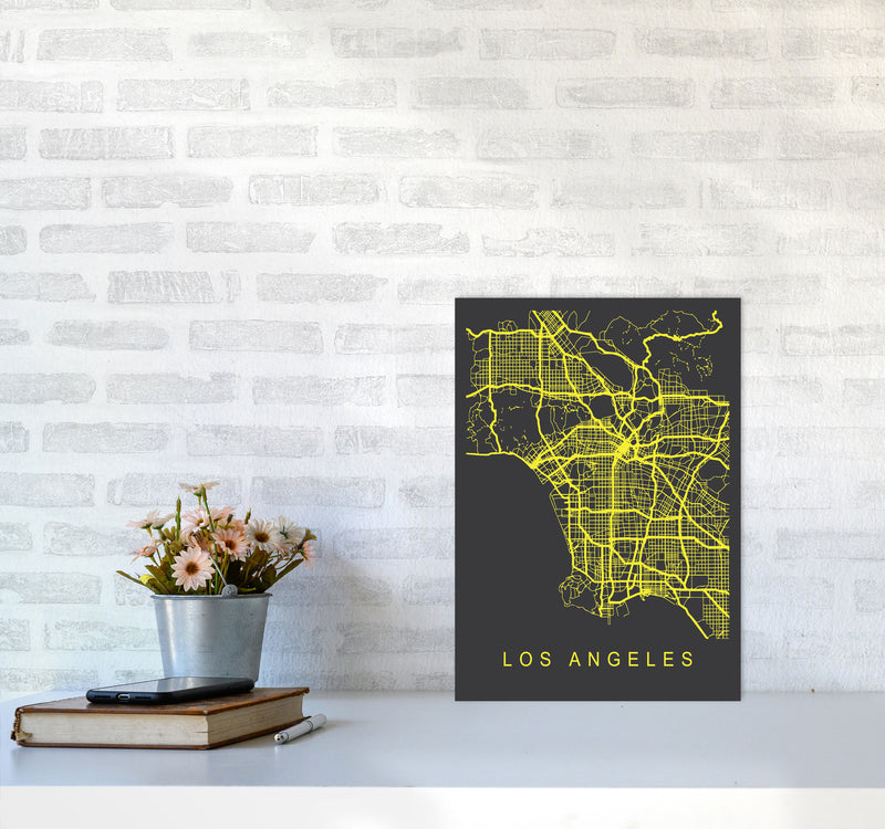 Los Angeles Map Neon Art Print by Pixy Paper A3 Black Frame
