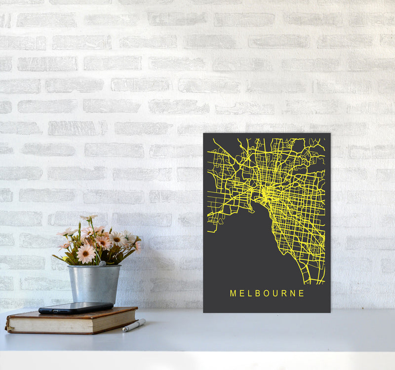 Melbourne Map Neon Art Print by Pixy Paper A3 Black Frame