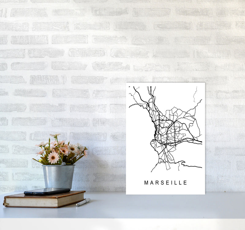 Marseille Map Art Print by Pixy Paper A3 Black Frame