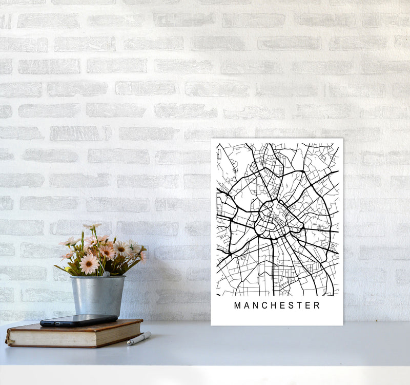 Manchester Map Art Print by Pixy Paper A3 Black Frame