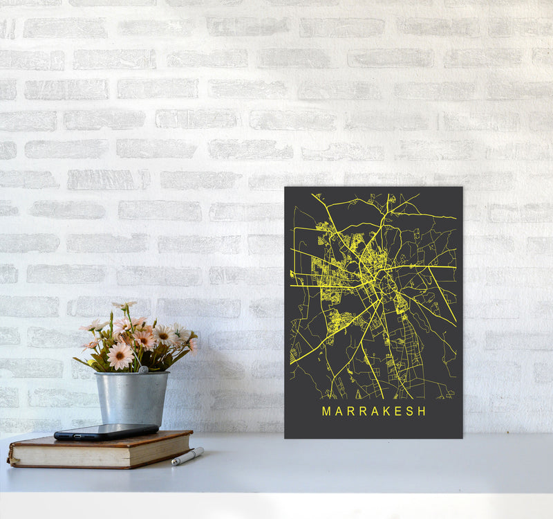 Marrakesh Map Neon Art Print by Pixy Paper A3 Black Frame
