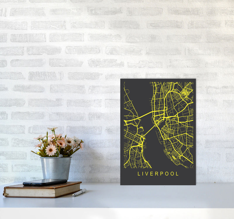 Liverpool Map Neon Art Print by Pixy Paper A3 Black Frame