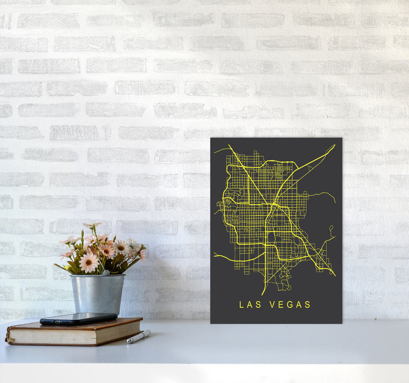 Las Vegas Map Neon Art Print by Pixy Paper A3 Black Frame