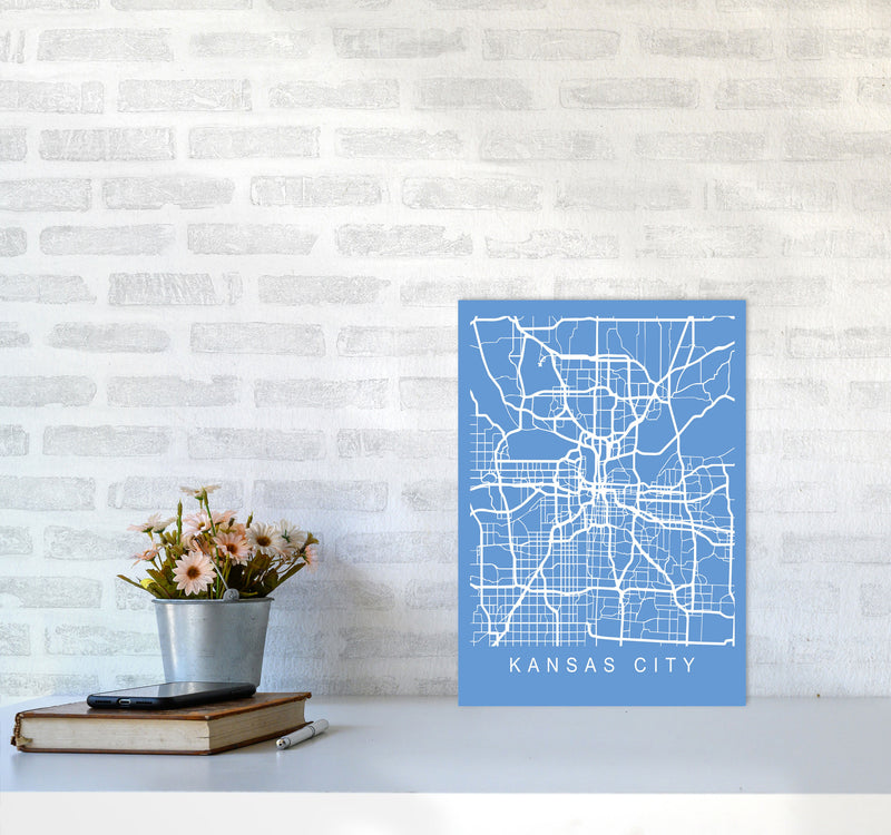 Kansas Map Blueprint Art Print by Pixy Paper A3 Black Frame