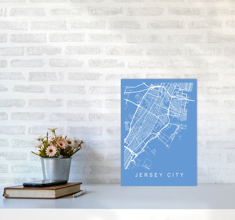 Jersey City Map Blueprint Art Print by Pixy Paper A3 Black Frame