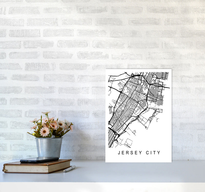 Jersey City Map Art Print by Pixy Paper A3 Black Frame