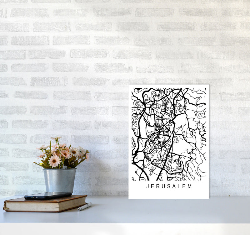Jerusalem Map Art Print by Pixy Paper A3 Black Frame