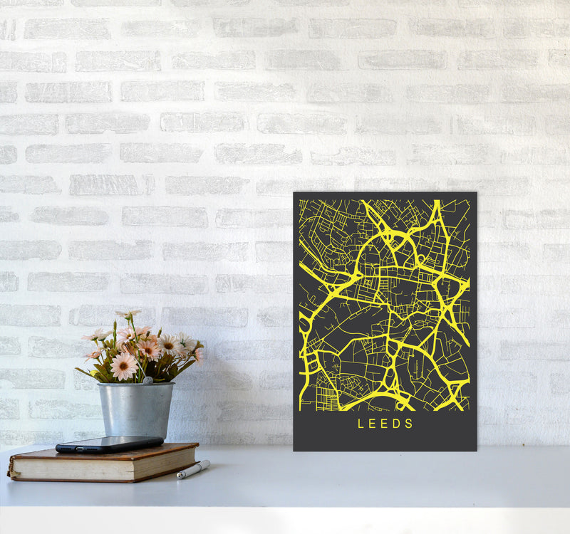 Leeds Map Neon Art Print by Pixy Paper A3 Black Frame