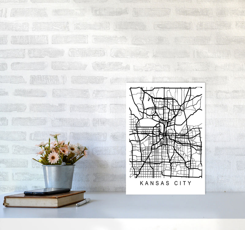 Kansas City Map Art Print by Pixy Paper A3 Black Frame