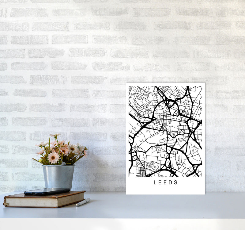 Leeds Map Art Print by Pixy Paper A3 Black Frame