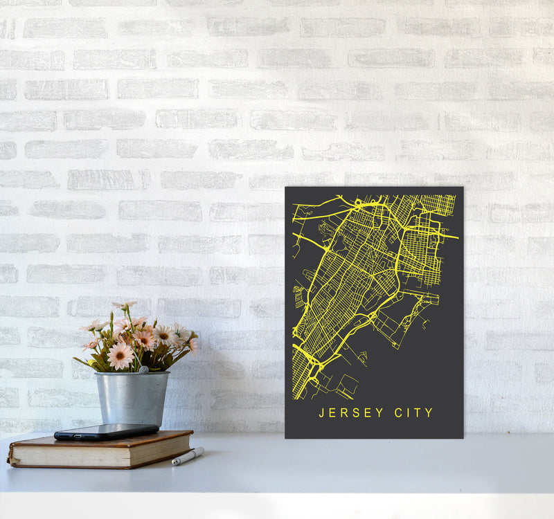 Jersey Map Neon Art Print by Pixy Paper A3 Black Frame