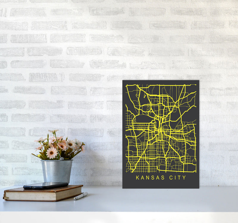 Kansas City Map Neon Art Print by Pixy Paper A3 Black Frame