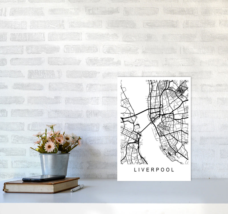 Liverpool Map Art Print by Pixy Paper A3 Black Frame