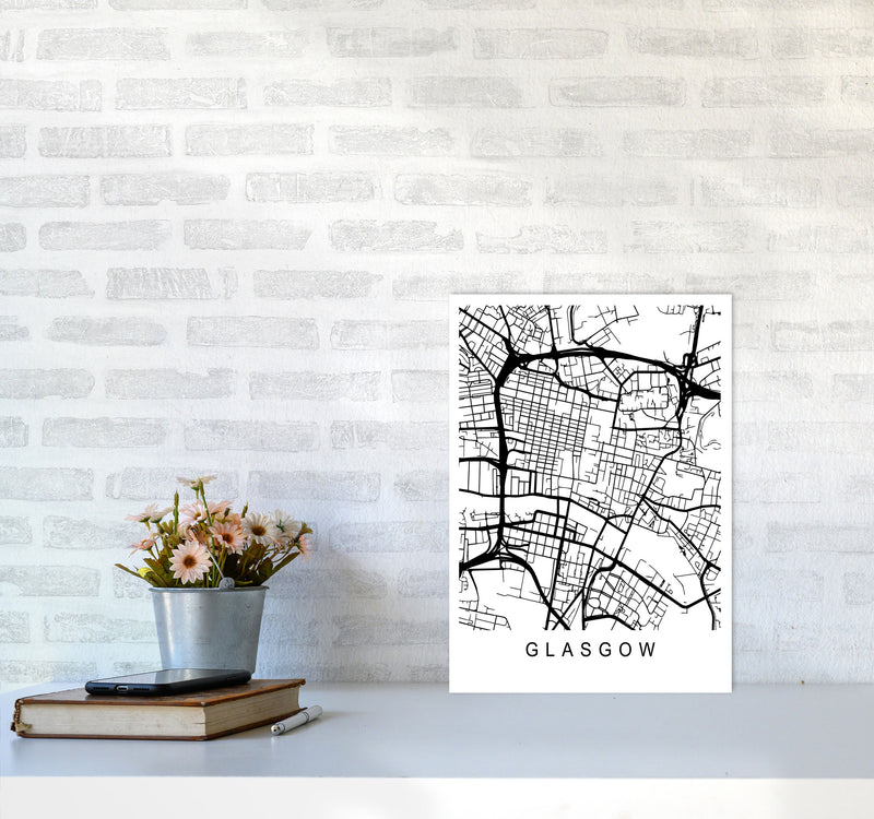 Glasgow Map Art Print by Pixy Paper A3 Black Frame