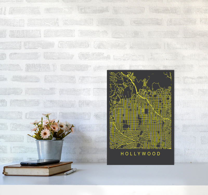 Hollywood Map Neon Art Print by Pixy Paper A3 Black Frame