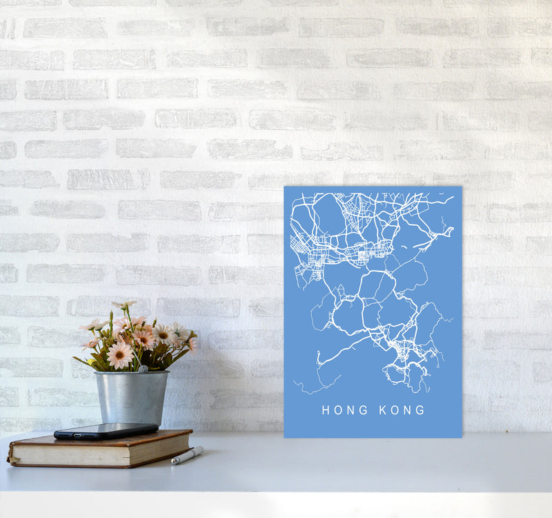 Hong Kong Map Blueprint Art Print by Pixy Paper A3 Black Frame
